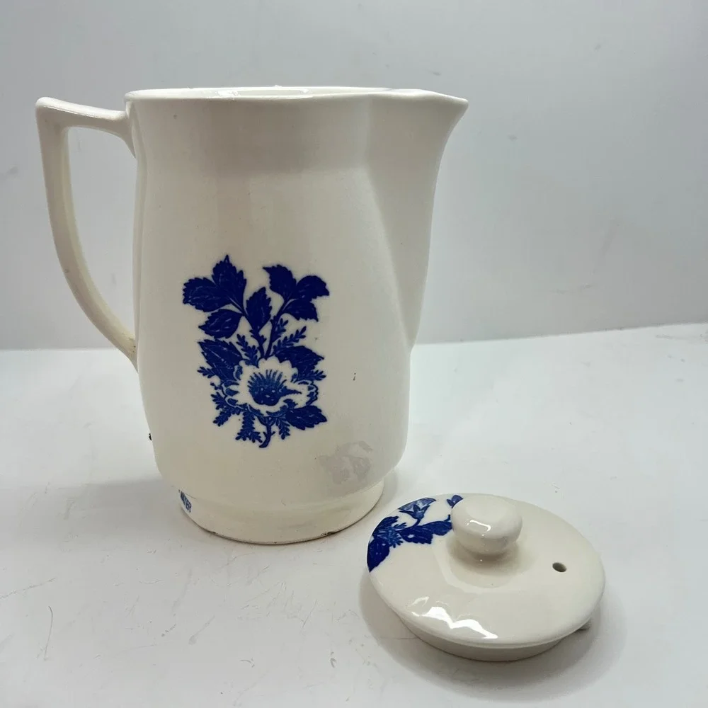 Vintage Japan Ceramic White Blue‎ Floral Electric Kettle 120V 350W With Cord